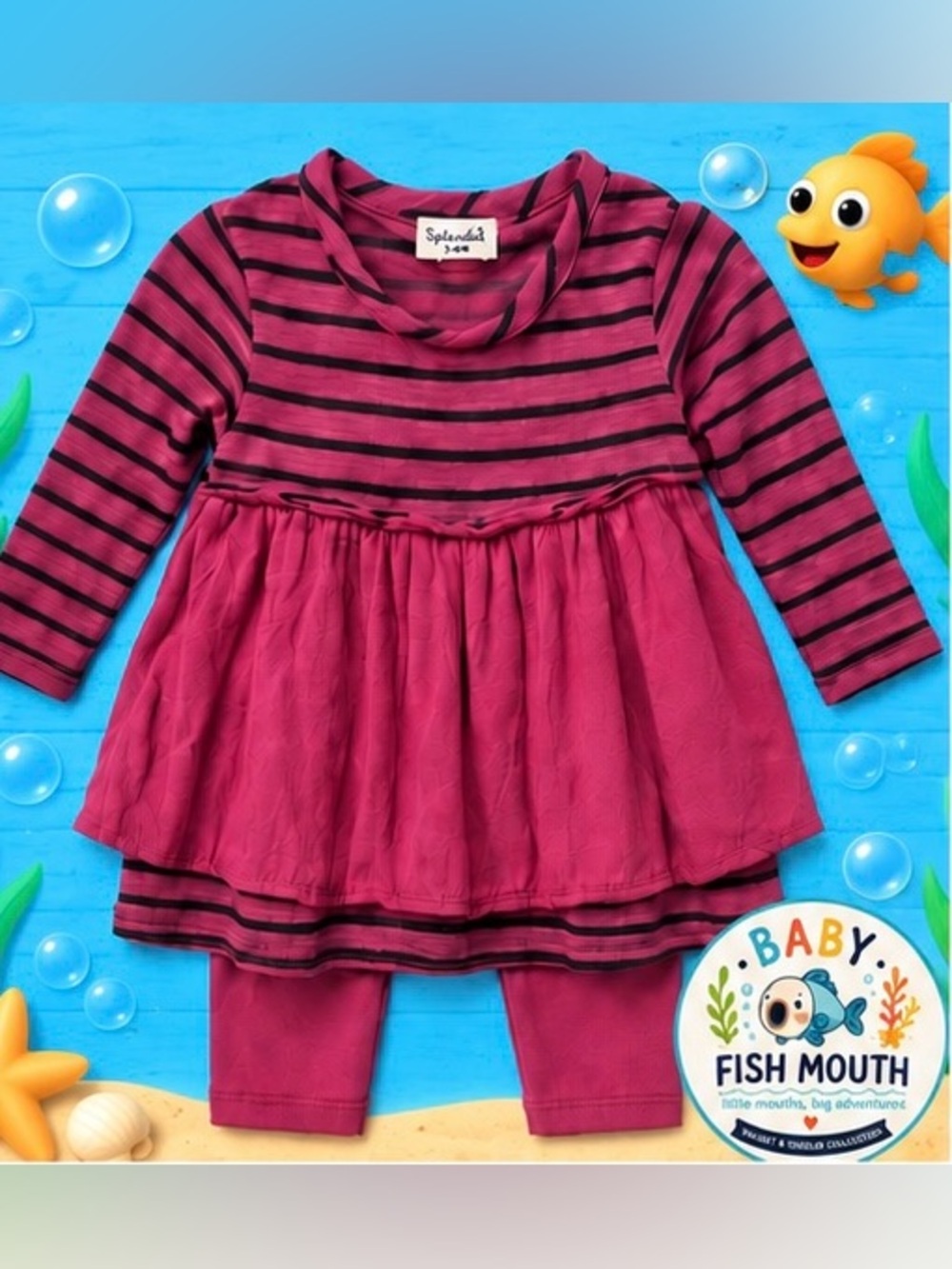 Splendid Baby Girl Navy & Maroon Tunic Leggings Set 3-6M